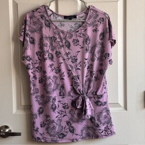 Adele & May Elegant Purple Tie Front Short Sleeve Blouse Women’s Size Medium